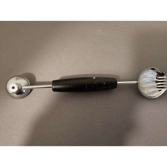 Vintage 8" Black Plastic Handled Double Ended Melon Baller/Curler - Picture 1 of 8